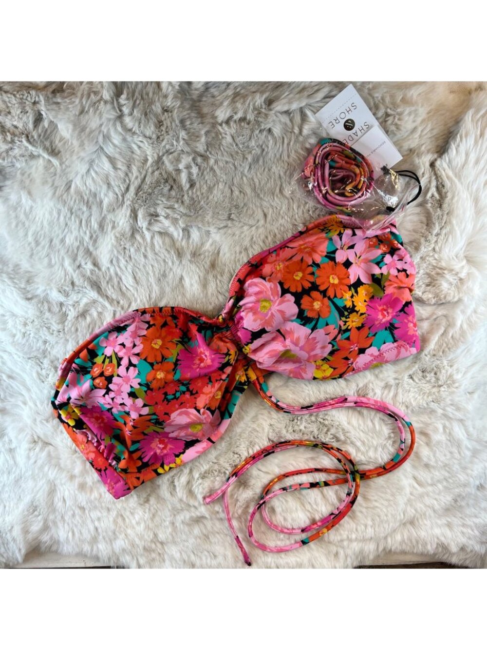 NWT Shade & Shore Floral Multi Colored Bikini Top with Removeable Pads Size 38D